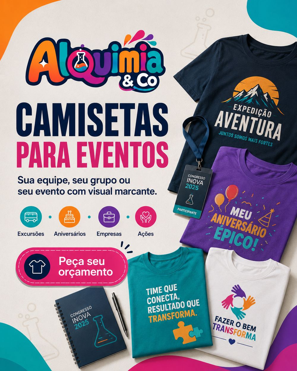 Camisetas para eventos, aniversários e excursões